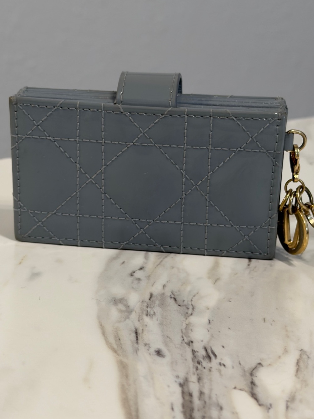 Christian Dior Lady Dior Patent Cannage 5-Gusset Card Holder Grey Blue - Picture 3 of 9